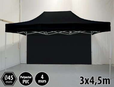 Tonnelle pliante PRO aluminium 3x45m noir + 4 murs